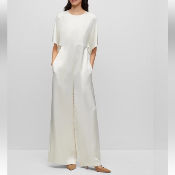 BOSS by Hugo Boss SHORT-SLEEVED SLIM-FIT JUMPSUIT IN SATIN,...